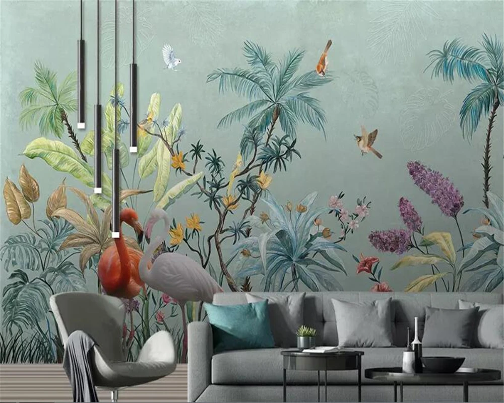 Beibehang papel де parede 3d рисованной тропических лесов цветы и фон с птицами настенная обои для стен в рулонах