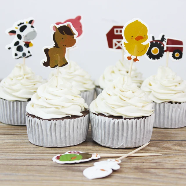24pcs Farm Cake Toppers Animal Party Cupcake Picks Cases Petting Zoo 24pcs Farm Cake Toppers Animal Party Cupcake Picks Cases Petting Zoo Kids Birthday Decoration Baby Shower Candy Bar