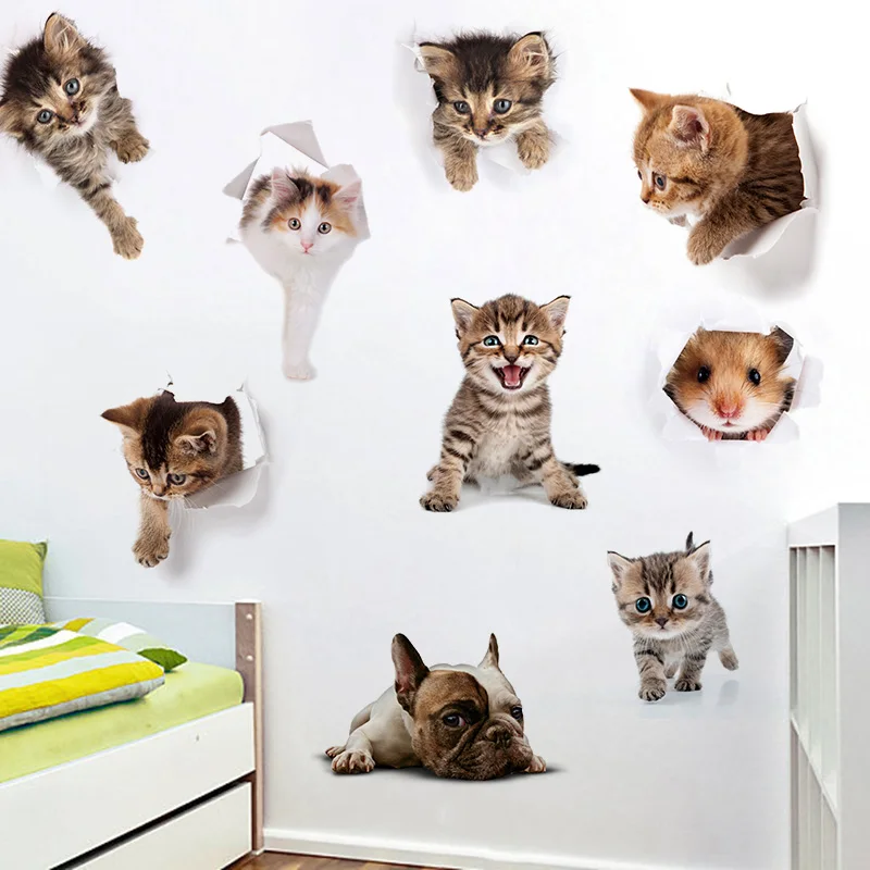 

1 PC New 9 Colors 3D Vivid Cat Dog Toilet Sticker DIY Home Decor Bathroom Kitchen PVC Art Mural Animal Wall Poster Drop Shipping