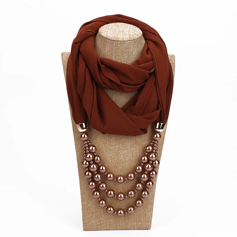 Простой шифон женский шарф из полиэстера с бисером хиджаб цена шарф с necklace ем дешевые LL180306