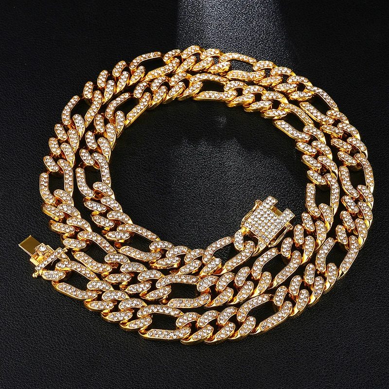Ширина 13 мм, Мужская цепочка из Фигаро в стиле «кантри», ожерелье, льдом, побрякушки, CZ Стразы, длинное ожерелье, ювелирные изделия в стиле хип-хоп