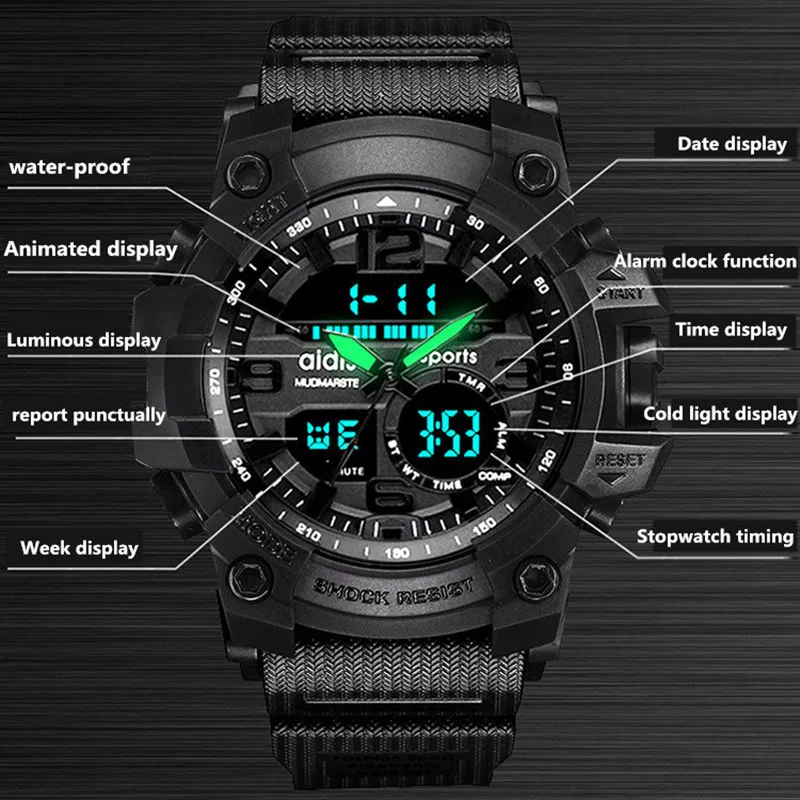 Top Brand AIDIS Men s Watch Waterproof Multi function Sports Military Watches LED Digital Electronic Watch 2