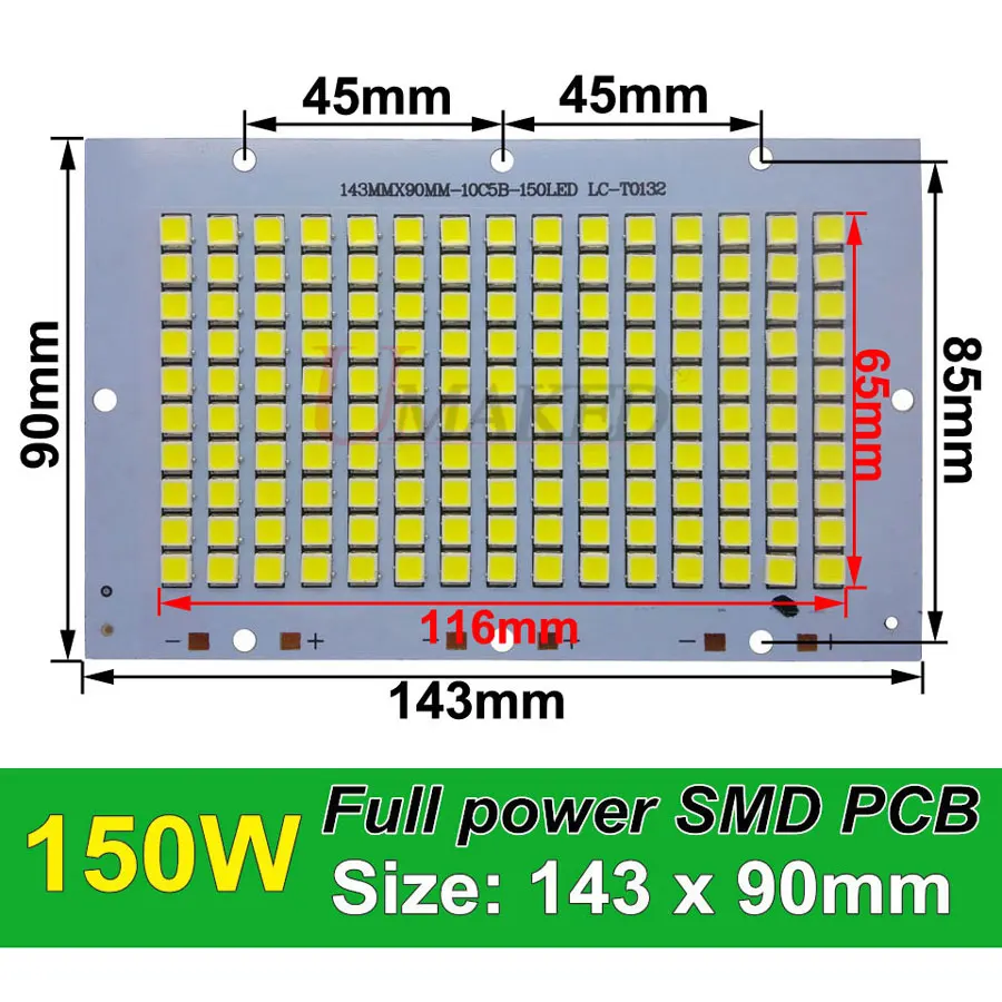 150W 143x90mm 10 шт. Полный мощность светодиодный прожектор PCB 30 Вт 50 Вт 100 Вт 150 Вт 200 Вт SMD5054 светодиодный щит, алюминиевая пластина для Светодиодный прожектор - Испускаемый цвет: 150W 143x90mm