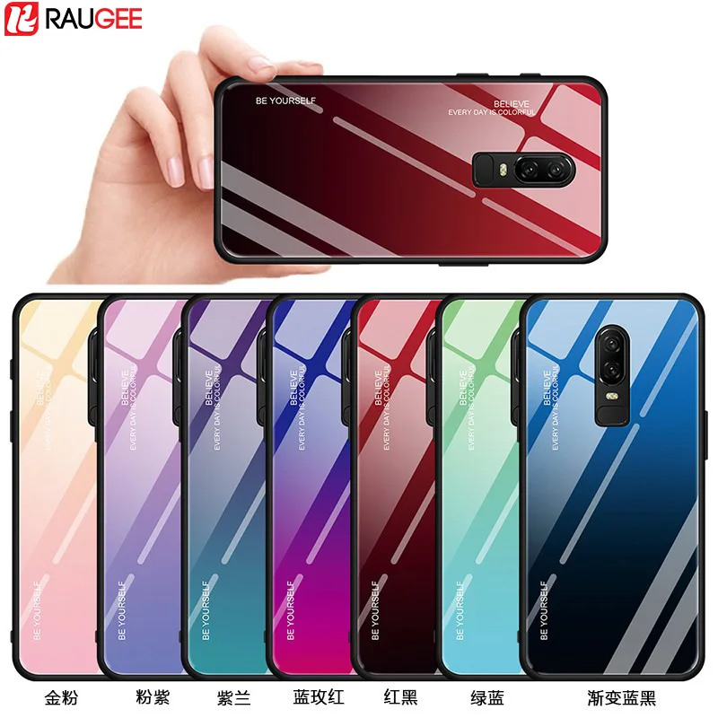 

Case For OnePlus 6T Gradient Glass Phone Case Cover for Oneplus 6 6t One Plus 6t 6 Soft TPU Frame Tempered Glass Case Housing