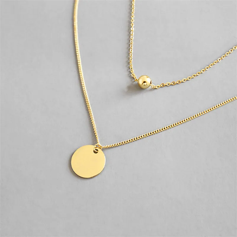 

PINJEAS s925 gold/silver double layer geometric round bead clavicle popular necklace special gift for women jewelry