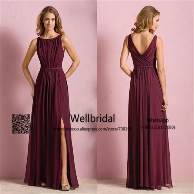 Cheap Dark Burgundy 2017 New Bridesmaid Dress Long Front Split Wedding Party Dress V-Backless Chiffon Prom Bridesmaid Dresses Cheap Dark Burgundy 2017 New Bridesmaid Dress Long Front Split Wedding Party Dress V-Backless Chiffon Prom Bridesmaid Dresses