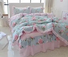 Sweet cute floral single double cotton bedding set teen girl,twin full queen king home textile bed skirt duvet cover pillow case