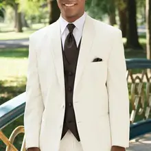 Новинка, две пуговицы, белая куртка, брюки, коричневый жилет, галстук, шаль, воротник, мужские костюмы, модные, высокое качество, Terno Masculino