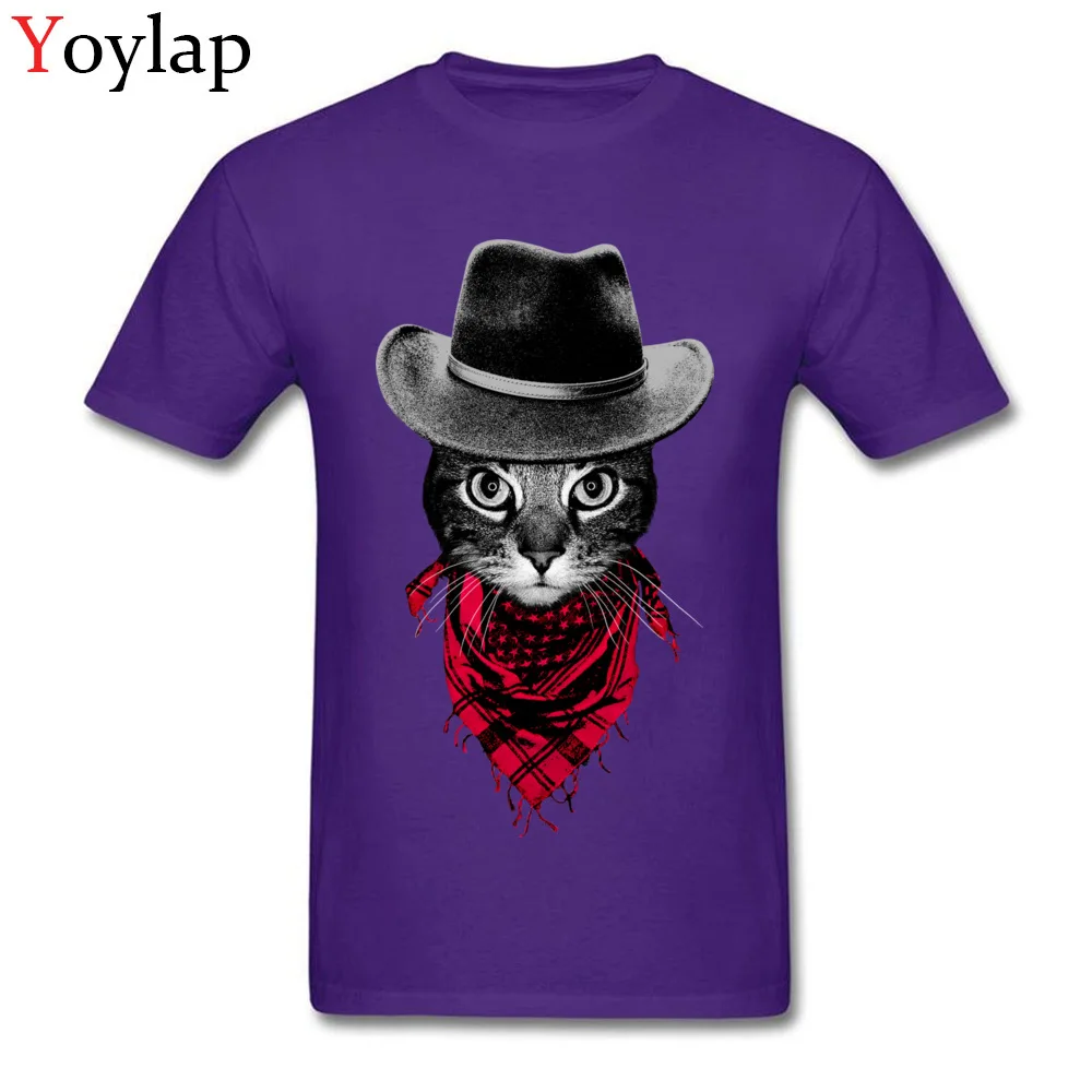 T-shirts Short Sleeve Casual New Arrival Cowboy Cat Crewneck 100% Cotton Mens Summer Autumn Tops Shirt Casual Clothing Shirt purple