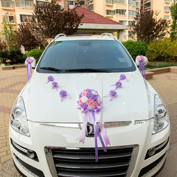 

Wedding decorations ribbon bowknot PE rose flower Wedding car flower decoration set flower garland pull flower diy