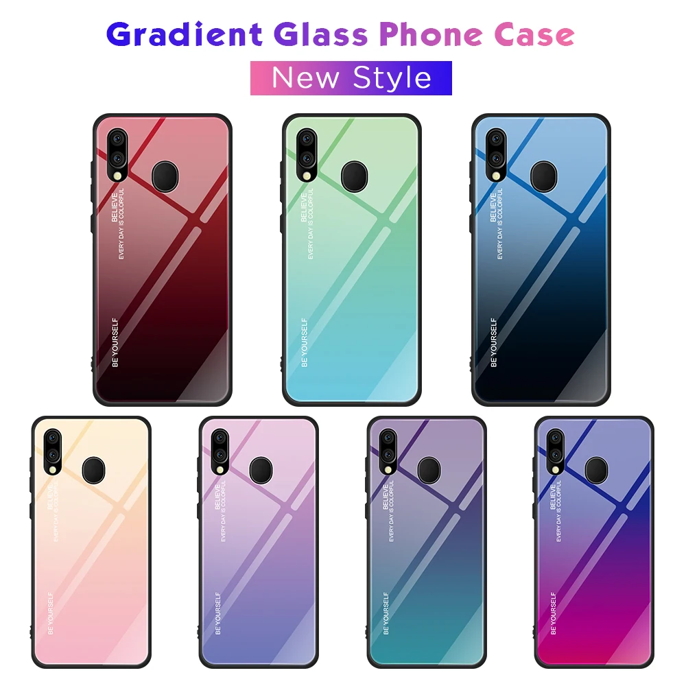 

Gradient Glass Case Silicone Case For Samsung S10 S10e S10 Plus M10 M20 A9 star/A8 Star Glass Silicone Cover