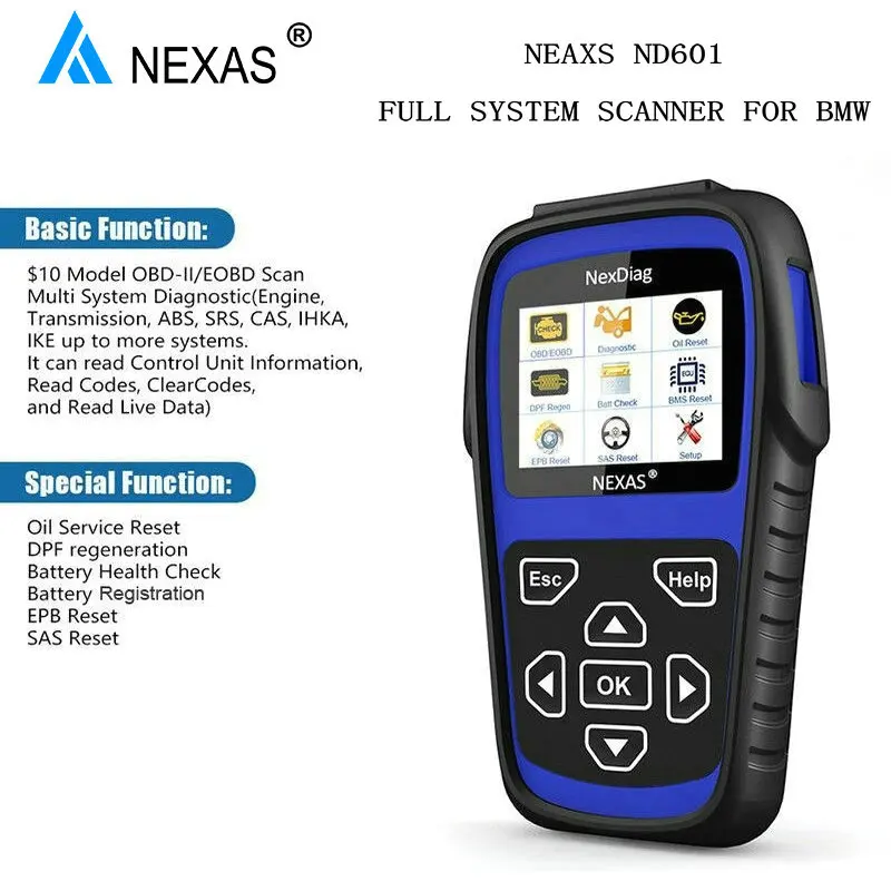 Nexas ND601 OBD2 автомобильный сканер DPF Сброс масла ABS SRS подушка безопасности для BMW PK ES910 полная система ODB2 OBDII Автомобильный диагностический инструмент