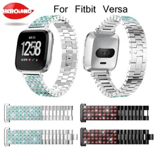 Сменный ремешок на запястье, смарт-аксессуары, спортивные часы из нержавеющей стали с кристаллами, ремешок на запястье для Fitbit versa