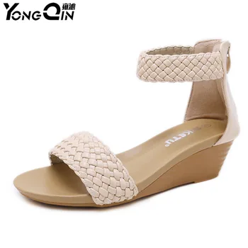 

Plus Size 35-42 PU Leather Women Sandals Hot Sale Fashion Summer Sweet Women Flats Heel Sandals Ladies Shoes