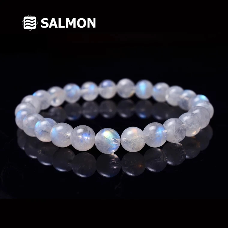 Natural Blue Light Moonstone Crystal Clear Round Beads Bracelet Suitable  for Women Men 6mm 7mm 8mm 9mm 10mm (Gem Color : 9mm)