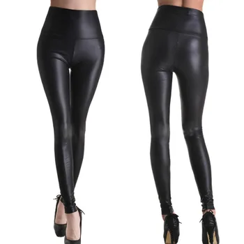 

Fashion Style Pants Sexy Women Leggings PU Leather Slim Fit Bodycon Stretchy Elastic Waist Trousers Plus Size pantalones mujer