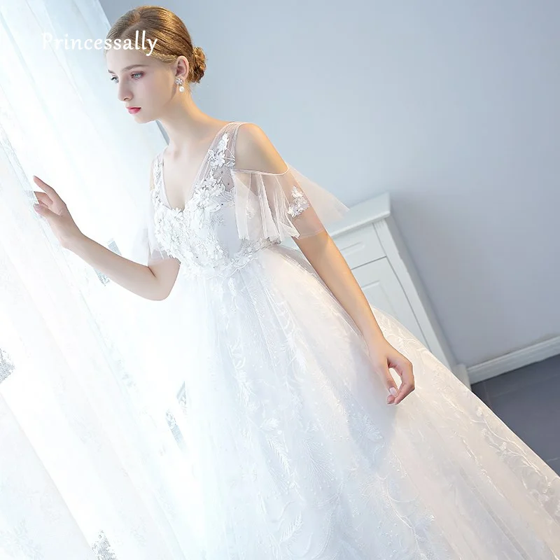 Elegant Wedding Gown For Pregnant Brides Sexy V Neck Lace