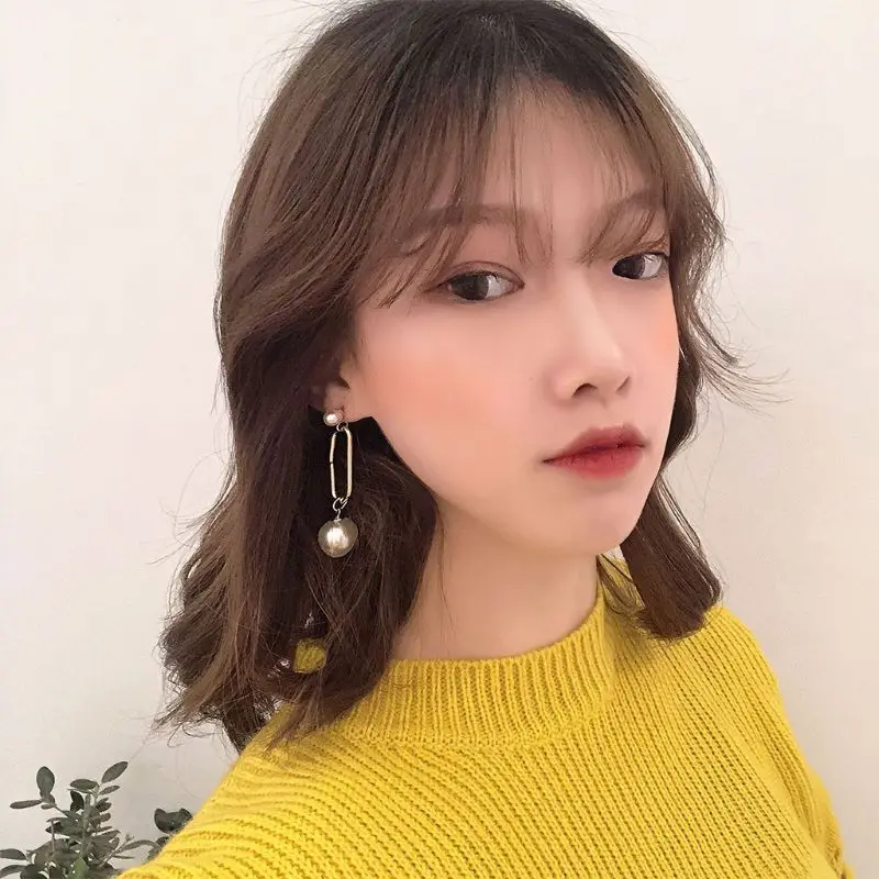 

Korean Asymmetric Drop Pearl Earrings Ear Studs For Women Girl Jewelry Exquisite Gift