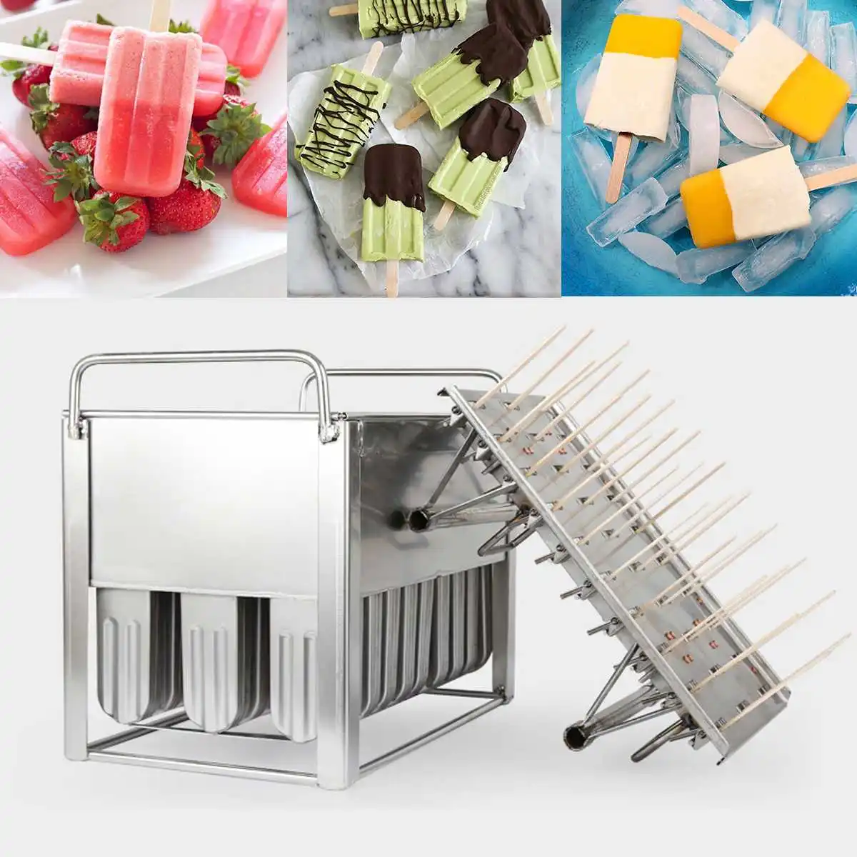 

Stainless Steel Frozens 30pcs Ice Lolly Popsicle Molds Ice Cream Stick Holder Summer Home DIY Cream Round Flat Ice Pop Mould