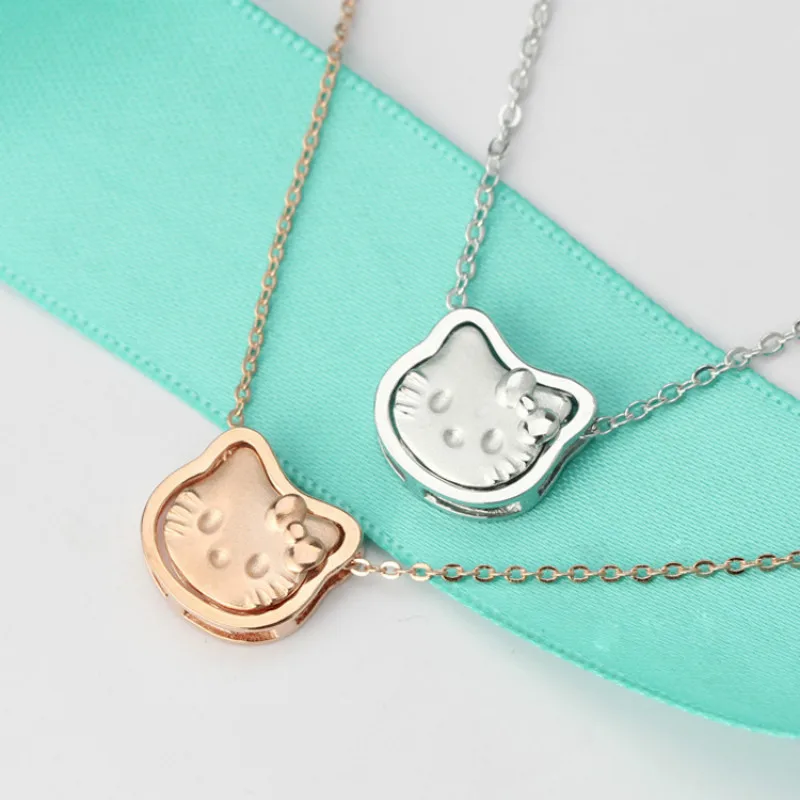 

Sterling 925 Silver Hello Kitty Necklace Women Creative Lovely Pendant Fashion Rose Gold Color Female Jewelry for Lady Gift