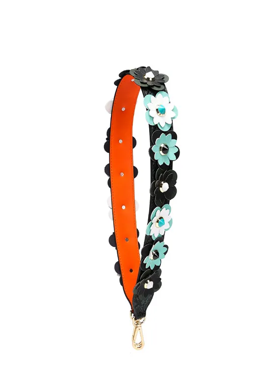 12 цветов роскошный цветок ремень для женщин сумка Лоскутная Кожа плечевой ремень ремни заклепки Замена сумка ремешок Accessoire Sac - Цвет: Black Orange