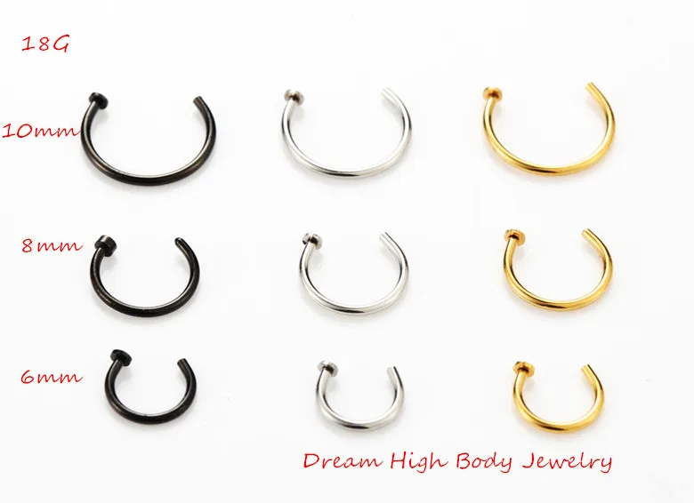 Medical Titanium Nose Hoop Nose Rings Body Piercing Jewelry Steel Black Gold Color Rainbow 20G 18G 100pcs Wholesale Body Jewelry