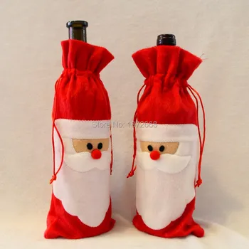 

Red Wine Bottle Cover Bags Christmas Dinner Table Decoration Home Party Decors Santa Claus 20pcs Free DHL/Fedex