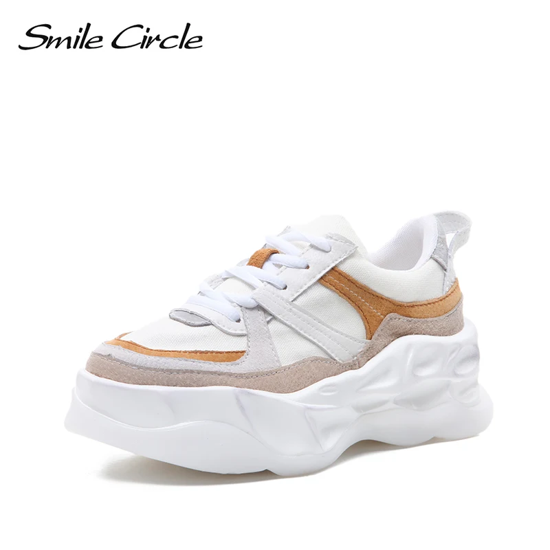 

Smile Circle 2019 chunky Wedge Shoes Women Flat Sneakers fashion Lace-up breathable Sneakers casual running Women shoes