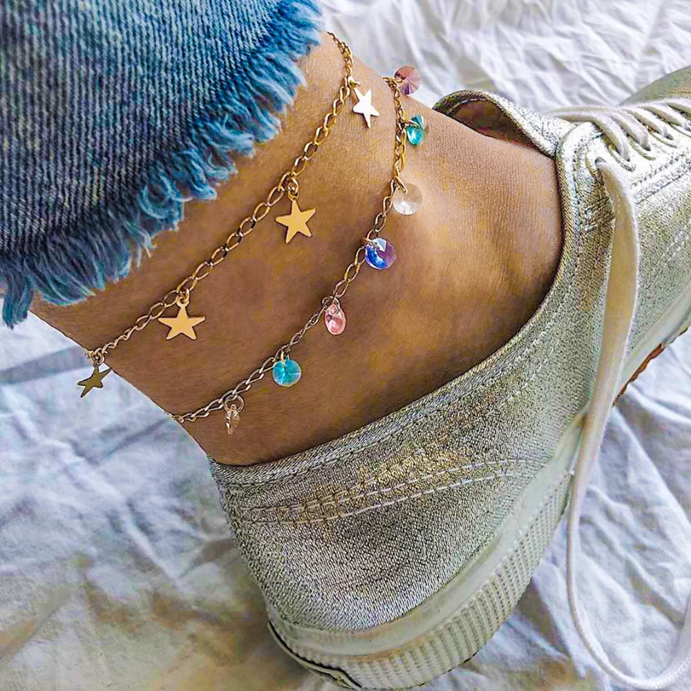 

Modern Simple Multi-layer Star Anklets Set For Women Vintage Handmade Anklet Bracelet on Leg Beach Party Ocean Jewelry 2019