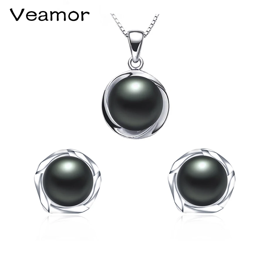 2017 Hot selling Black Pearl Jewelry sets Fashion 925 Sterling Silver
