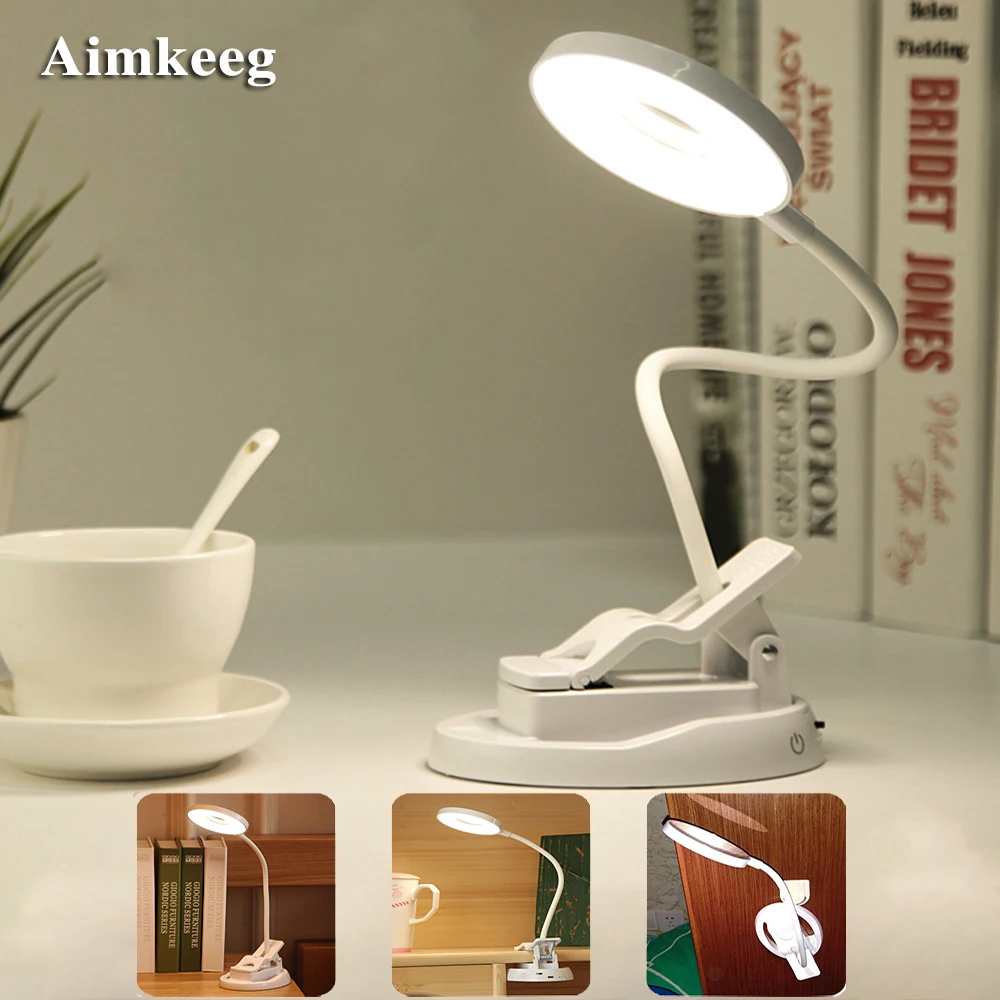 

Aimkeeg 4000K 3 in 1 LED Desk Lamp Clip Make-up Mirror Light Dimming With 2 Touch switch Eye Protection USB Table Light