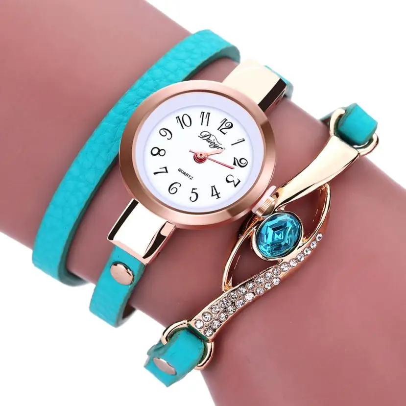 Женские часы, модные женские часы с бриллиантовым ремешком вокруг кожаных кристаллов, кварцевые часы Cuarzo Quartzo il Quartzo, Прямая поставка, 18jul16 - Цвет: Green