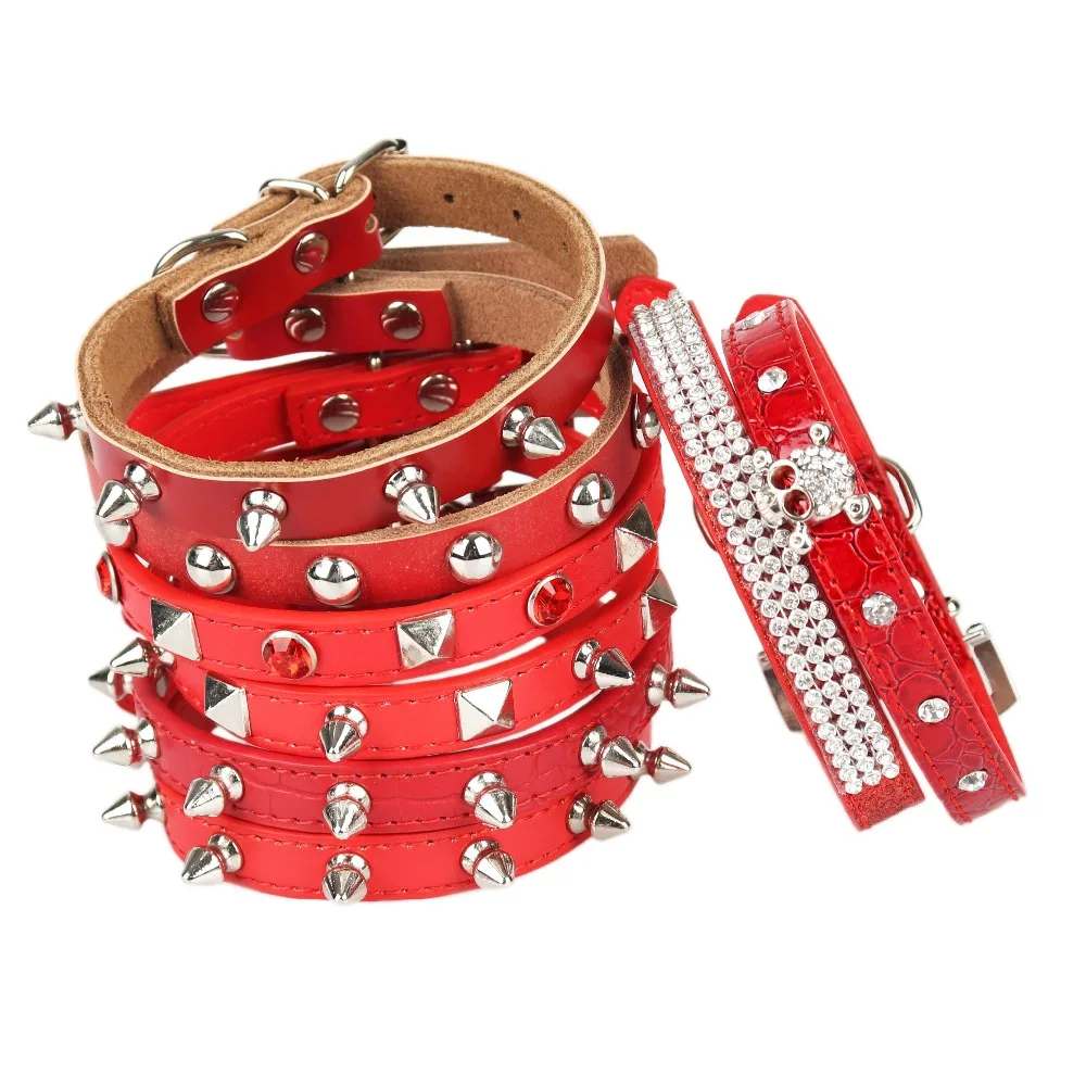PipiFren Red Small Dogs Collars Cat Rhinestone For Pet Puppy Collar