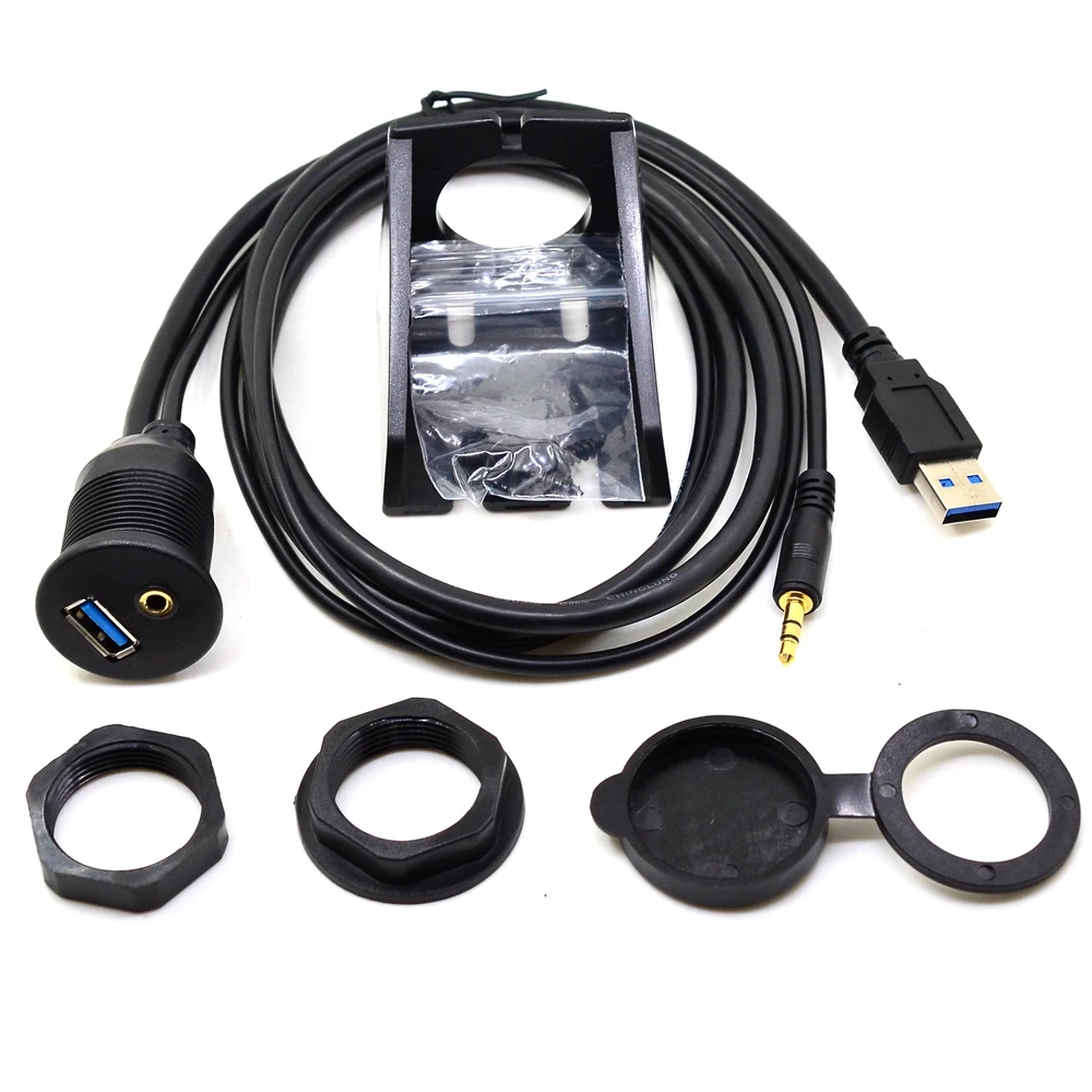 

USB 3.0 & 3.5mm Car Mount Flush Cable 3.5mm + USB3.0 AUX Extension Dash Panel Waterproof Mount Cable For Car Boat and Motorcycle