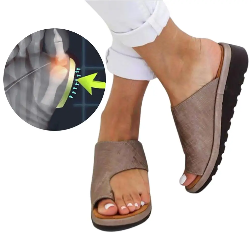 

PU Comfy Platform Women Sandals Flat Sole Ladies Casual Soft Big Toe Foot Correction Sandal Slippres Orthopedic Bunion Corrector