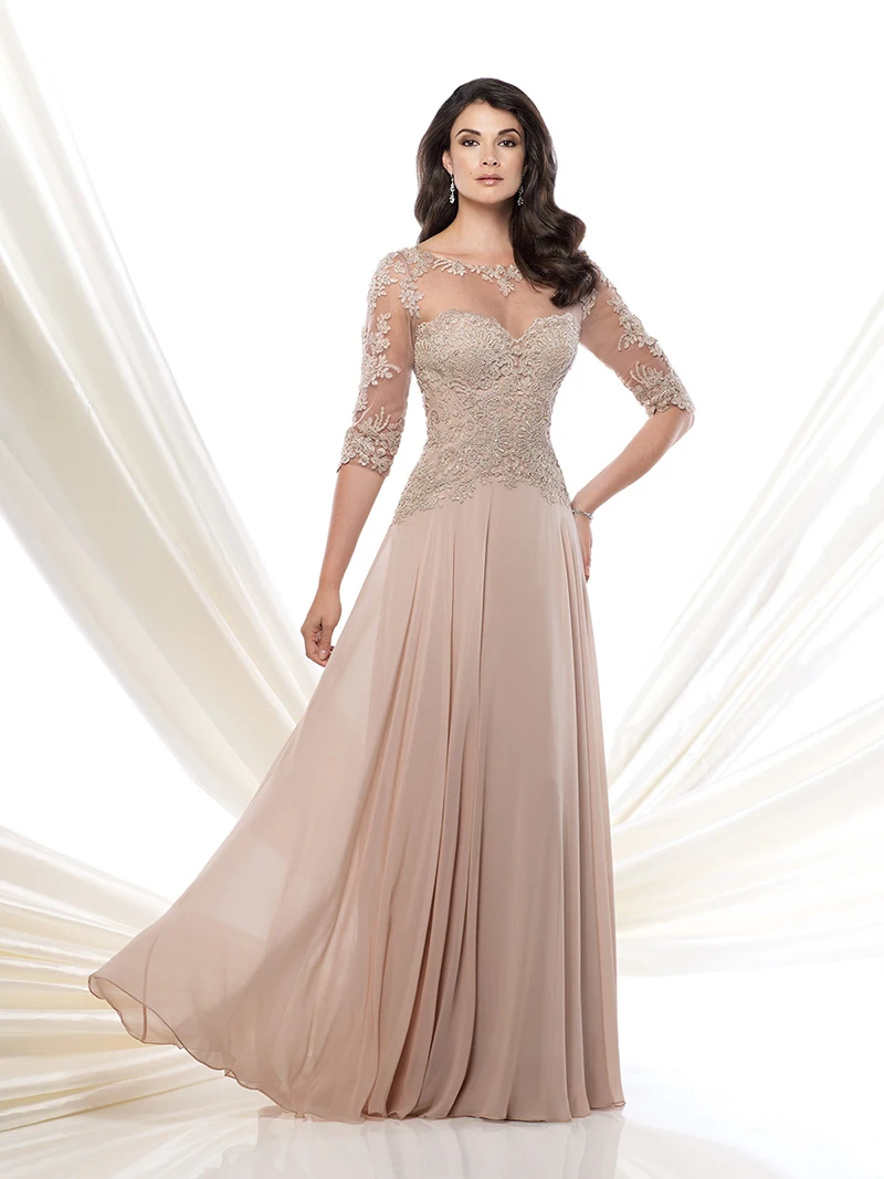 Formal Scoop Backless Applique Chiffon Long Mother of the Bride Lace