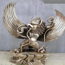 Xd 001953 Тибетский буддистский белый бронзовый серебряный Mirs Garuda Бог статуя Будды