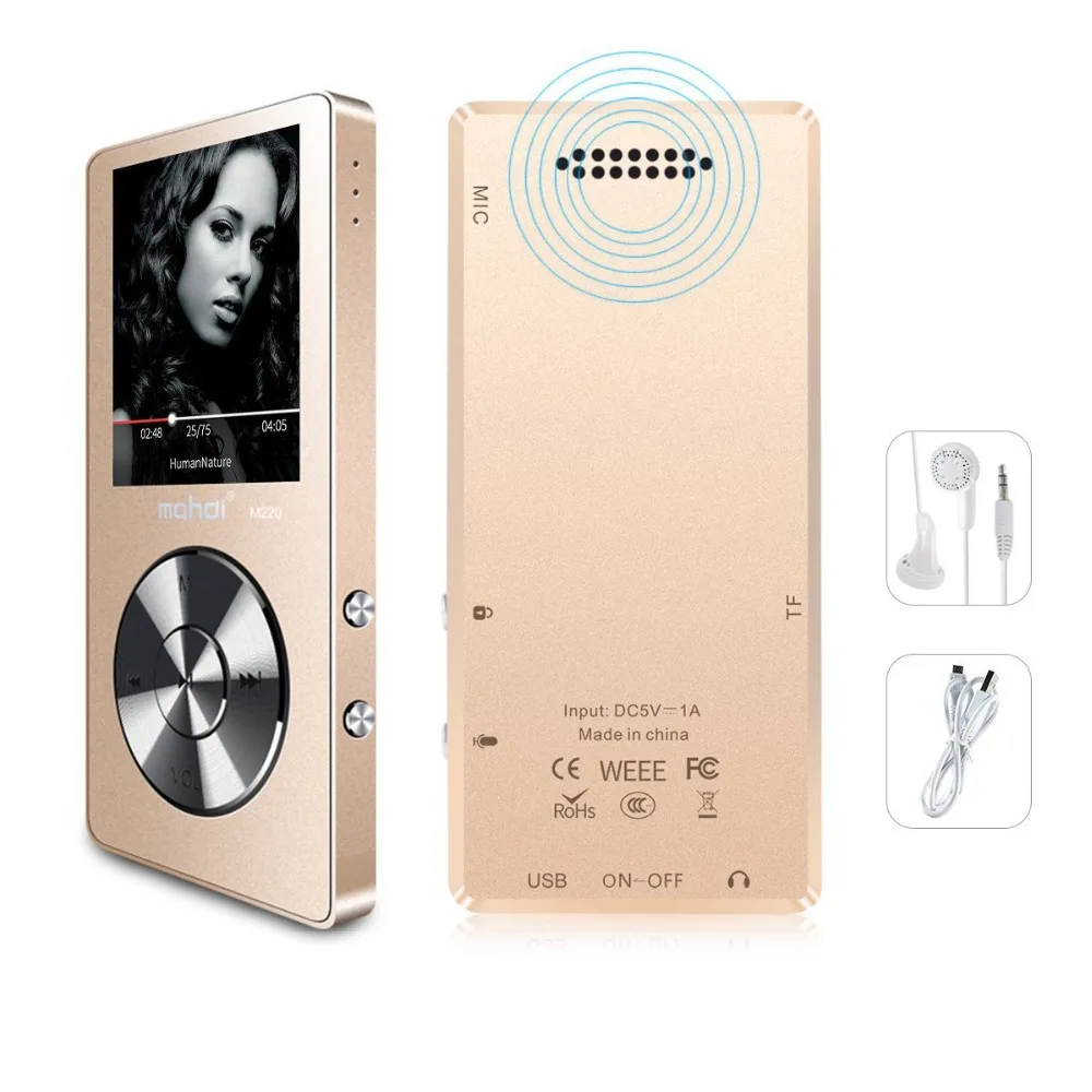 

Mahdi M220 Metal MP3 Player Portable Digital Audio Player With 1.8 Inch Screen FM E-Book Clock Data music Player speaker TF Card