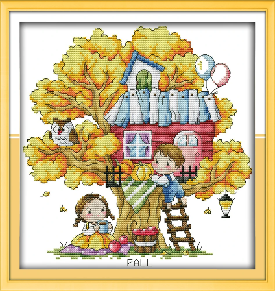 Tree House (Autumn) cross stitch kit aida 14ct 11ct count ...