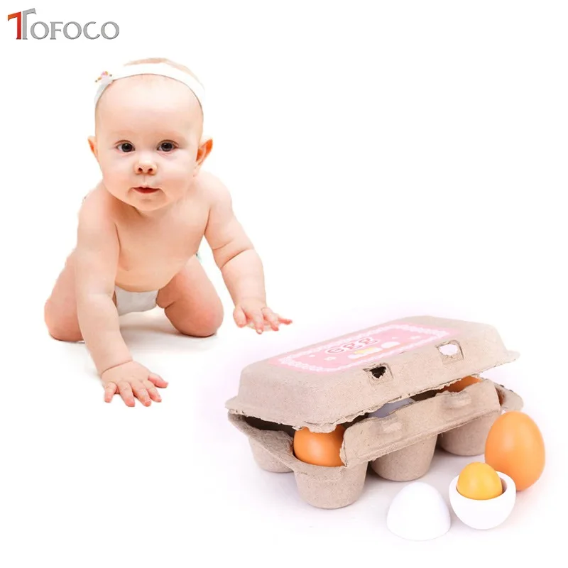 TOFOCO 6pcs Pretend Play Wooden Kitchen Toys Food Eggs Preschool Wood