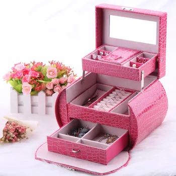 

Jewelry Organizer Free Shipping 2019 Composite Pu Han Edition European Princess Square Cap Automatically Receive Jewelry Boxes