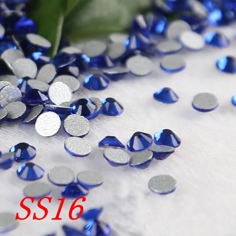 

1440pcs/bag blue colour SS16 Glass nail art stones non hotfix flatback rhinestones strass mobile beauty veg
