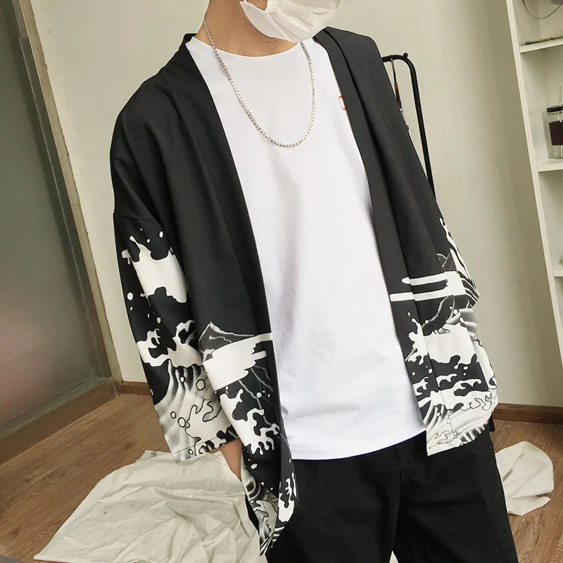 Mens Harajuku Japanese Style Kimono Casual Jackets Streetwear Chinese Dragon Print Jacket Coat Summer Thin Gown Male 2018 Autumn Mens Harajuku Japanese Style Kimono Casual Jackets Streetwear Chinese Dragon Print Jacket Coat Summer Thin Gown Male 2018 Autumn