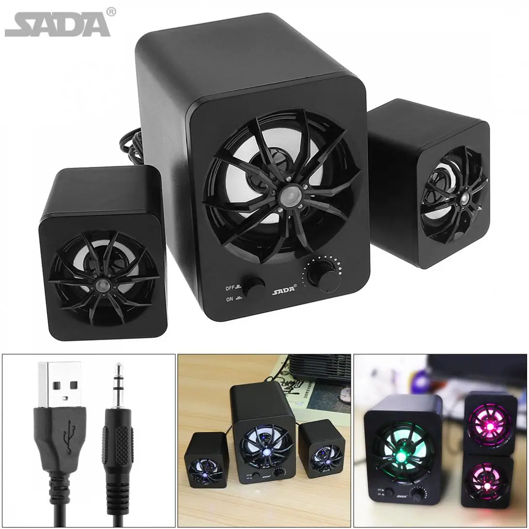 

SADA D-207 Built-in Red LED 2.1 3 Channel Subwoofer Speaker USB Powered Active Multimedia Combination Speaker for Desktop PC