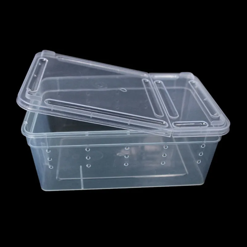 Прозрачная пластиковая коробка насекомых рептилий транспортная разведение живое питание кормушка - Цвет: Transparent