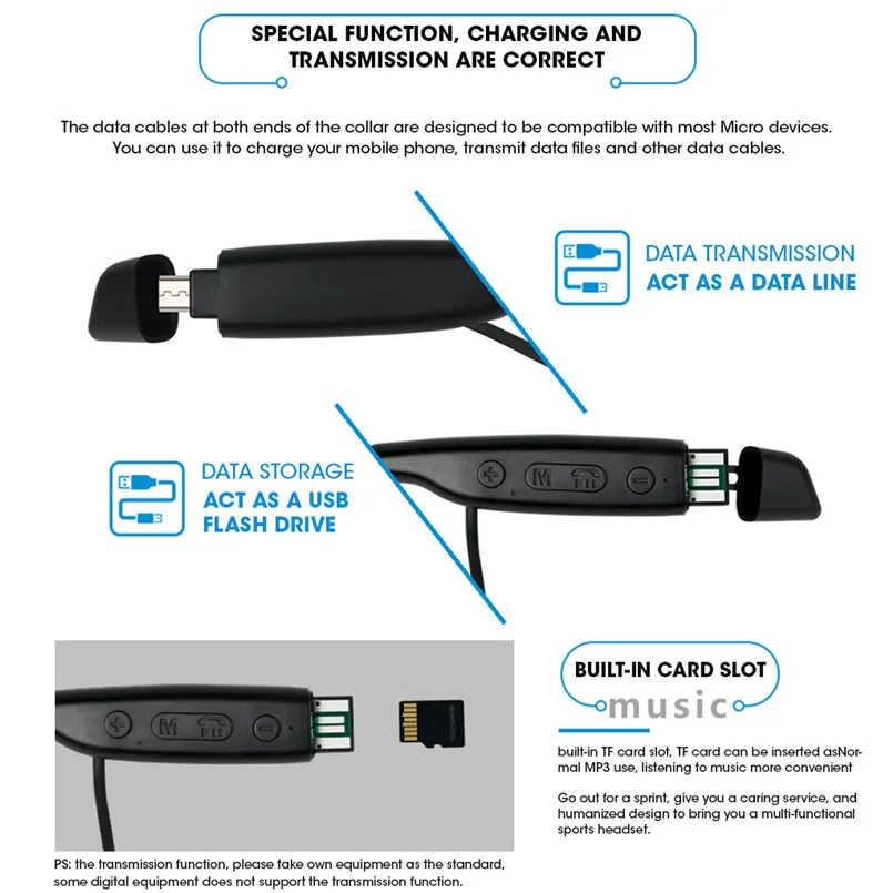 Multifunction Bluetooth Sports Earphone Multi-Purpose Plug-In card Neck-Mounted HWS680 Bluetooth V4.2+EDR Headset 40MR2018