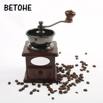 

BETOHE 1PC Classical Wooden Mini Manual Coffee Grinder Stainless Steel Retro Coffee Spice Mill With High-quality Porcelain Move