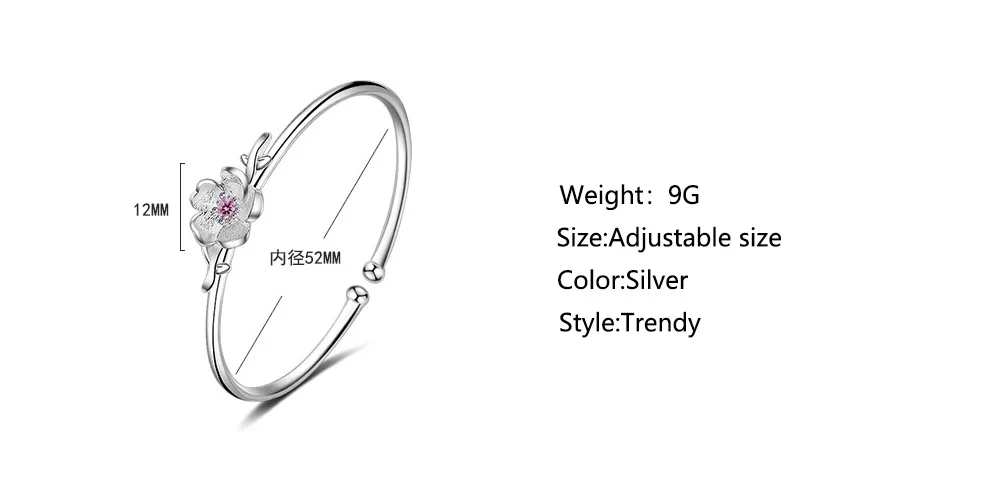 Qevila New Fashion Bangles Adjustable Open Cuff Bracelets Bangles  AAA Zircon Crystal Flower Silver Bangles for Women Jewelry (2)