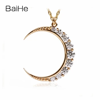 شراءBAIHE الصلبة 18K الذهب الوردي 0.66ct الجولة H/SI الماس الطبيعي الزفاف غرامة مجوهرات هدية عقد ألماس القمر قلادة للنساء