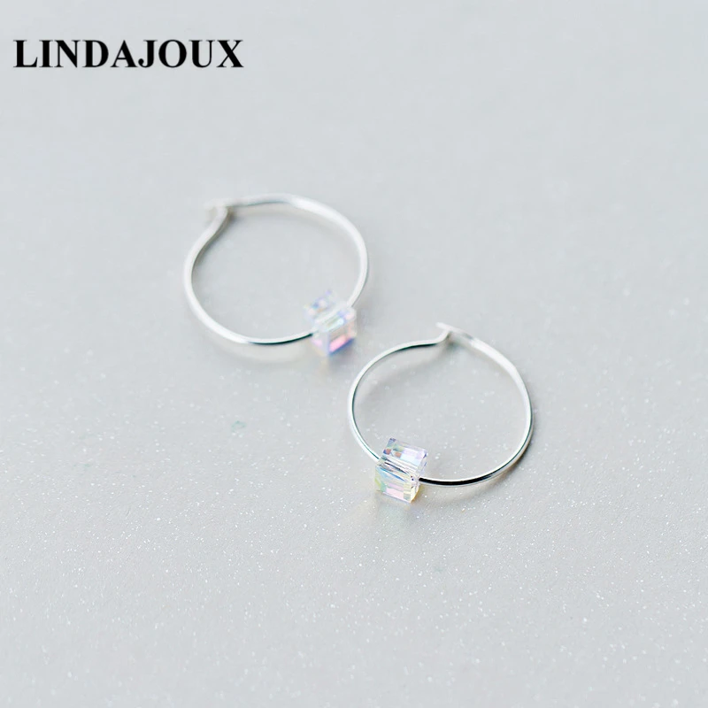 LINDAJOUX милые Квадратные циркониевые круглые 925 пробы серебряные серьги-гвоздики для женщин 17*17 мм маленькие серьги-гвоздики